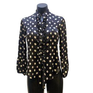 Giorgio Armani Black & White Polka Dot Silk Blouse,  Size 6 (36)